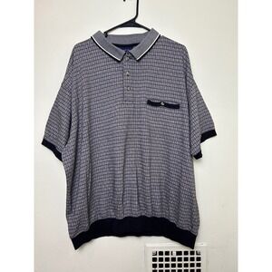 Vintage Harbor Bay 4X Polo Shirt Gray Grid Pattern Short Sleeve‎ Collared Mens